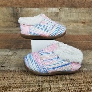 Toms Woven Sherpa Lined Baby Sz 5 Pink Blue Slip On Slippers Shoes Toddler Walk